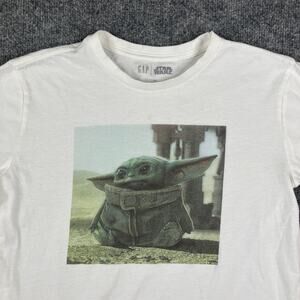 GAP Star Wars T-Shirt Womens XS White Baby Yoda Graphic Tee Mandalorian